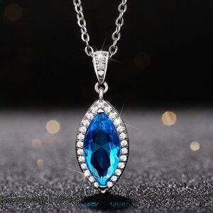 925 Silver Color Blue Marquise Cut Stone Necklace for Women, HA4600